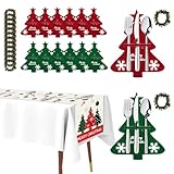 Tischdeko Weihnachten, Weihnachts Tischläufer 183x33cm, 12PCS Bestecktasche/Besteckhalter Weihnachten, Tischläufer Winter Weihnachts tischdeko, Winterliche Weihnachts-Tischdekoration, Serviettenringe