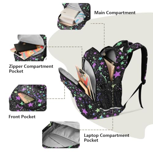 Mochila de viaje para laptop y universidad con estampado estelar arcoíris 5