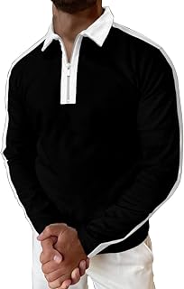BGFIPAJG Polo Shirts for Men Long Sleeve Shirt White t Shirt Men Hawaiian Shirt Men's Casual Top Shirt Splice Zipper Turn-Down Collar Tops Blouses Polos Shirt Patchwork Outwear Top
