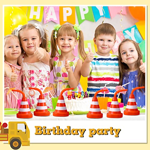 Sawysine Construction Cone Cups With Straws Bulk, Party Favor, 10 Oz Plastic Reusable Kids Race, Traffic Theme Racing Car Birthday Party Supplies (8 Pack) #TOP4