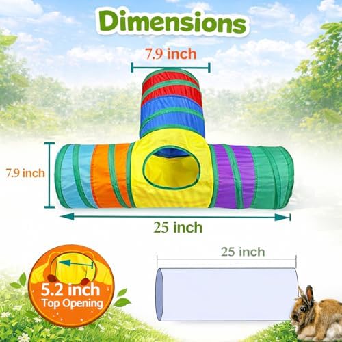 Rabbit Toys, 3방향 부니 은신처 접이식 토끼 터널 및 튜브, 토끼 기니피그 친칠라 페렛 쥐용 — 사진 6