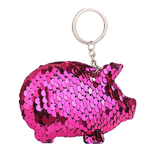 Preisvergleich Produktbild MoGist Schlüsselanhänger Mode glänzende Pailletten Cartoon Schwein Form Anhänger Schlüsselanhänger Taschenanhänger Dekor Keychain (Rose rot)