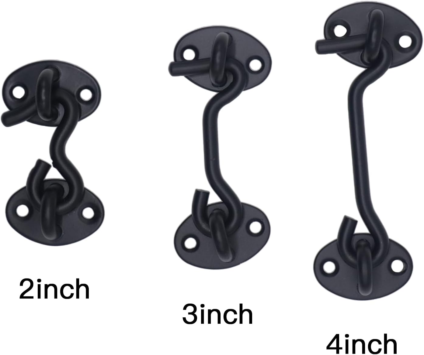2 Pack 3 Inch Black Stainless Steel Hook and Eye Latch, Heavy Duty Barn Door Lock for Gates, Sheds, Windows, Fences, Cabin - Solid Thicken Privacy Latch with Mounting Screws