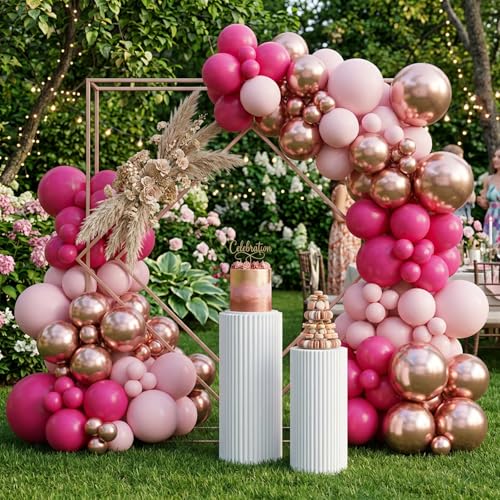 Image of RUBFAC Baby Pink and Hot Pink Balloons 129pcs Different Sizes Pack of 18 12 10 5 Inch, Latex Magenta Pastel Pink Balloon Garland Arch Kit for Birthday Wedding Anniversary Baby Shower Princess Theme