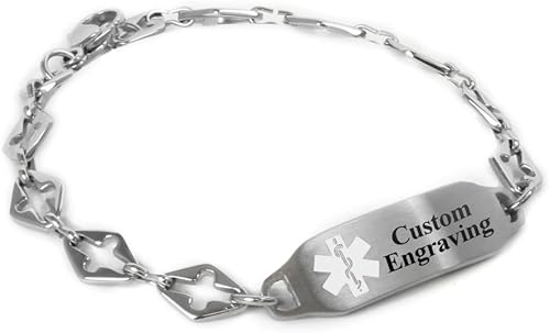 Miniatura 7 de My Identity Doctor Ladies Medical Alert Bracelet with Engraving - 316L 6mm Steel Cross