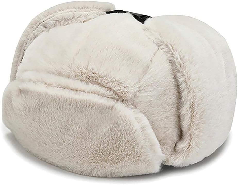 Winter Faux Fur Warm Trapper Hat, Women Windproof Thicken Plush Ear-flapped Hat for Outdoor, Cycling