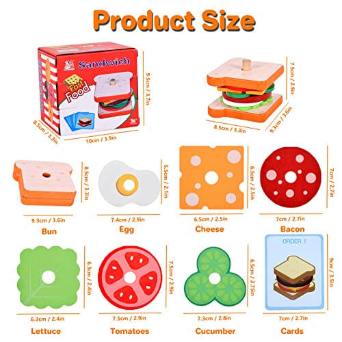 Wooden Sandwich Stacking Toys, Montessori Toys With Flash Cards For Toddlers Burger Sandwich Food Wooden Early Educational Preschool Study For Birthday Gift Xmas Party School 3 Years Old+(Sandwich) #TOP2