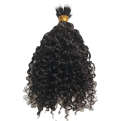 Malaysian Nano Ring Hair Extensions Human Hair Kinky Curly Nano Tip Bead Human Hair Extensions For Women Black And Brown Color (16Inch 100Strand, 1 Jet Black) #TOP1