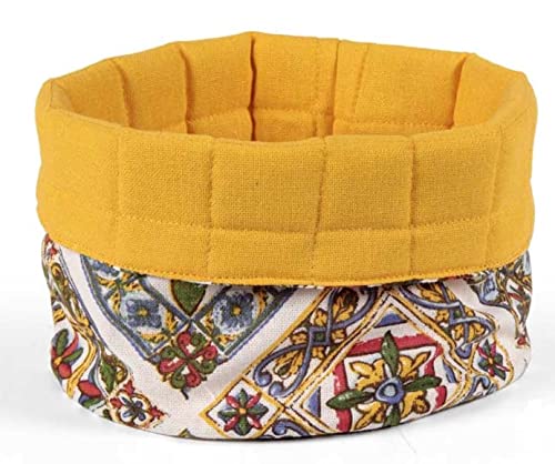 Utilissimi - Cestino per il Pane in Tessuto - Portapane Tavola 19x19 cm Decoro Terra e Sole