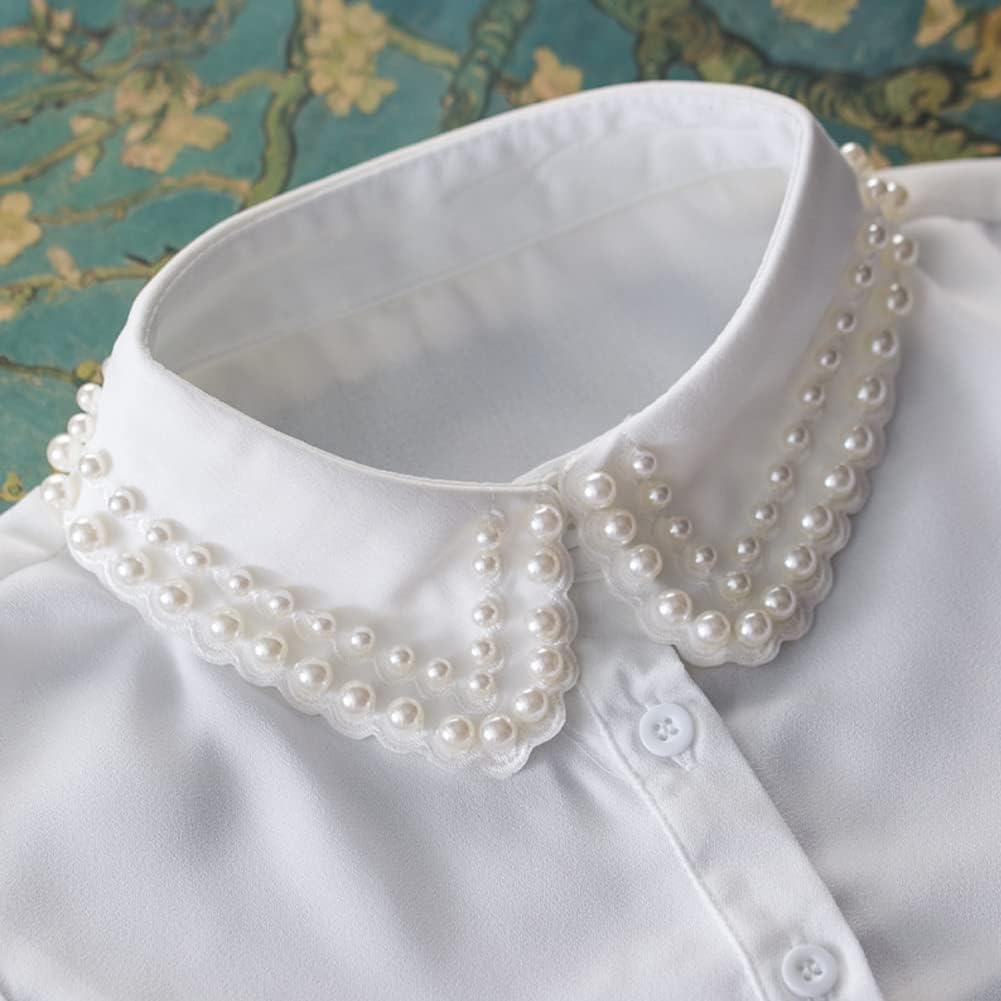 Shinywear Pearl Fake Collars Detachable Dickey Collar Blouse Half Shirt Crystal Peter Pan Faux False Collar for Women Girls - Image 5