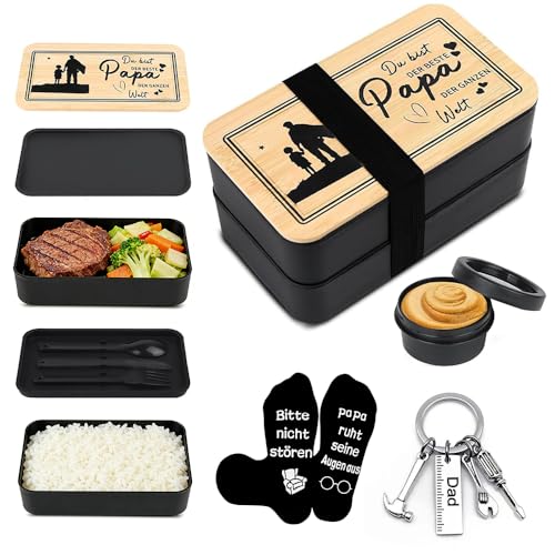 Cadeau Fete Des Peres Pour Papa, Comprenant une boîte à déjeuner, des chaussettes et un porte-clés, Cadeau Papa Cadeau Anniversaire Papa,Idee Cadeau Papa des Enfants, Cadeau pour Papa Anniversaire