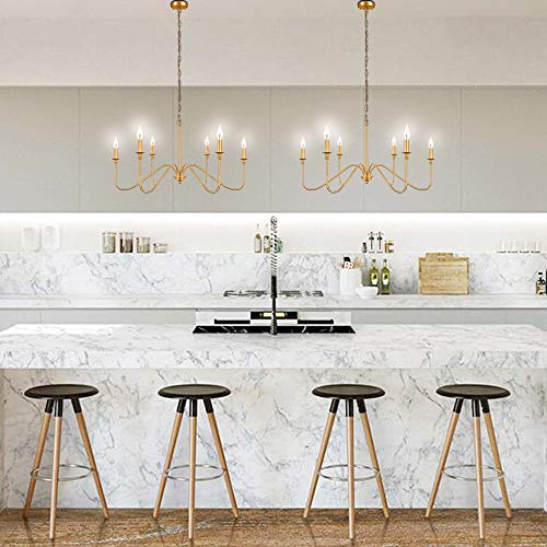 T&A Talent And Art Gold 6-Light Chandeliers,Classic Candle Ceiling Pendant Light Fixture,Wrought Iron Brass Farmhouse Chandelier For Kitchen Island Dining Room Living Room #TOP2