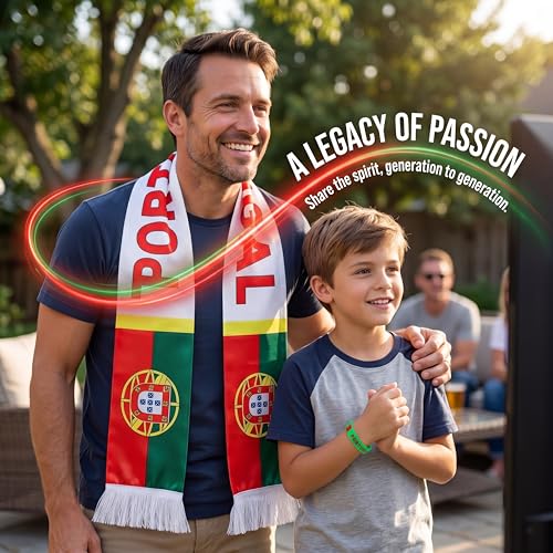 2pcs World Cup Fan Soccer National Team Scarves World Flag Wristband Double Side Logo Flag Print Scarf Sports Bracelets with Country Flag Gifts for Men Women (Portugal)