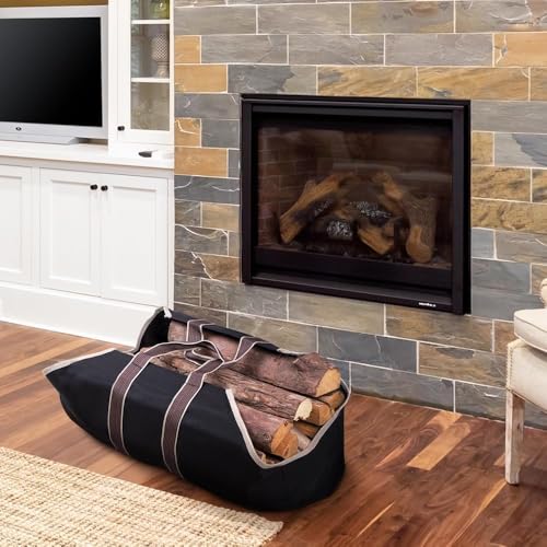 Amagabeli Groß Leinwand Brennholz Log Tragetasche 93x45cm Kamin Brennholz Aufbewahrungstasche Tote Protokollhalter mit großer Kapazität Feuerholzträger im Freien mit Griffen Robust Holz-Tragetasche - 6