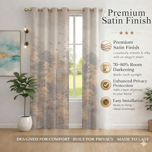 Image of STITCHNEST 'Florea Series' Premium Satin Room Darkening Curtains 7 Feet Long Set of 1 | Door Curtain 7 x 4 Feet | Blocks 70-80% Light | Ideal for Bedroom, Living Room & Home Decor
