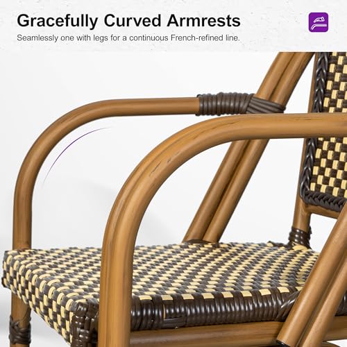 Image of PURPLE LEAF Patio French Bistro Armchairs Set of 4, Bamboo Finish, Brown