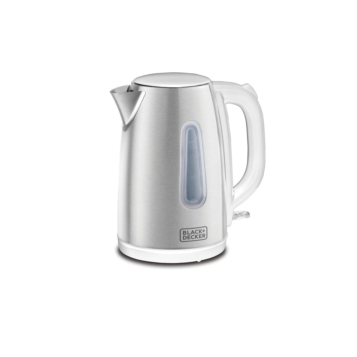 BLACK+DECKER Cordless Electric Kettle, 2200W, 1.7L Stainless Steel Body, Water-Level Indicator, Removable Filter, Auto Shut-Off, Ideal for Warm Beverages, Safe & Durable Design – Silver, JC454-B5BLACK+DECKER Cordless Electric Kettle, 2200W, 1.…