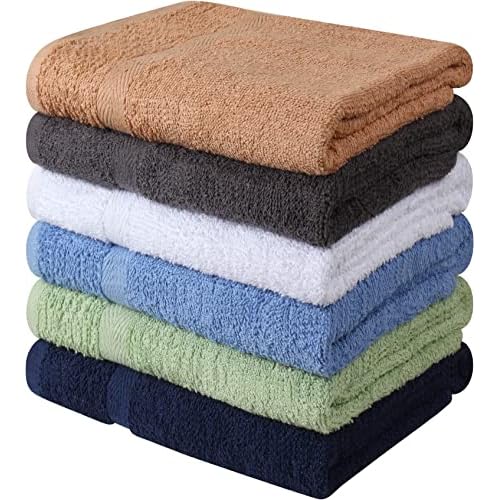 Towel and Linen Mart 100% Cotton 6 Pack Bath Towel Set, Quick Dry, Super Absorbent, Light Weight, Soft, (27 x 54 Pack of 6) Beige, White, Grey, Sky Blue, SAGE Green, Navy