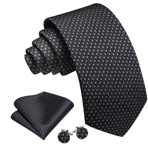Image of Barry.Wang Ties for Men Silk Tie Sets Polka Dot Woven Necktie Pocket Square Cufflinks Business Wedding