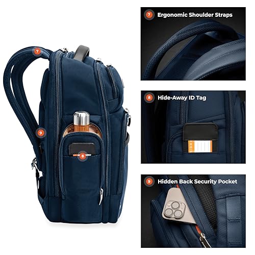 Image of Briggs & Riley Medium Cargo Backpack for Women & Men - Laptop Backpack, For Work & Travel, Lightweight & Durable, Padded Straps, Fits up to 15 inch Laptop - @work Collection, Navy