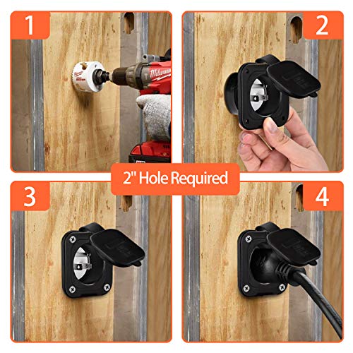 Welluck 15 Amp 125V Ac Power Inlet Port Plug With Integrated Dual 18" Extension Cord, Nema 5-15 Rv Flanged Inlet With Waterproof & Back Cover Y Splitter Cable, 2 Pole 3-Wire Shore Power Plug For Boat #TOP5