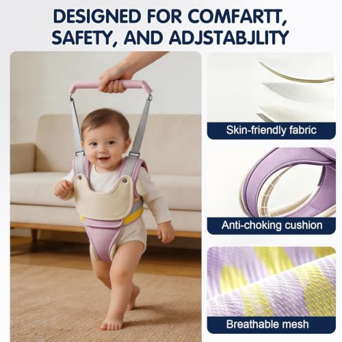 Baby Walking Harness with Removable Drool Towel, Walking Helper Harness for Toddlers, Handheld Belt – No Bending for Parents, Walking Assistant & Trainer for 9-24 Months Old (Grey)