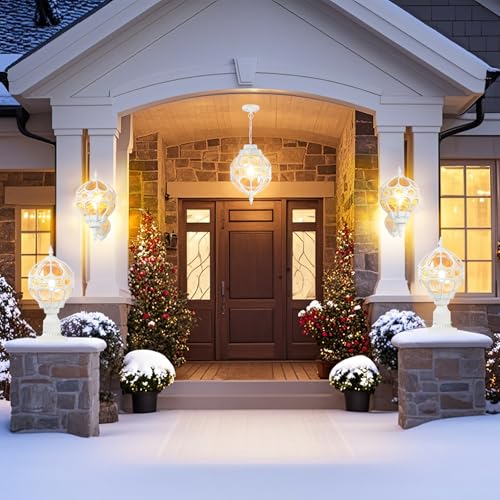 Outdoor Lamp Post Lights for Lawn Yard Driveway, White Outside Globe Aluminum Post Light, Anti-Rust Pier Mount Post Lighting Fixtures, Sphere Waterproof Exterior Pole Post Light (1 Pack)