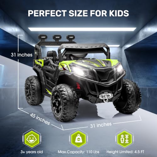 Image of ANPABO 24V Ride On Toys for Kids w /Remote Control, 4WD /2WD Switchable Green