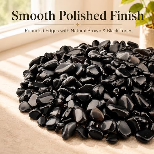 Image of Polished Obsidian Crystal Chips Bulk 200 Pcs - 0.3 inch Small Tumbled Stone Chips Rocks, 10 oz Crushed Sea Glass Vase Filler Stones for Healing, Reiki, Crafting, Home Decor