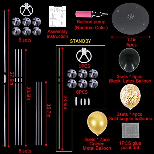 Image of TONIFUL 6 Set Black Gold Balloon Stand Balloon Centerpieces for Table Decor