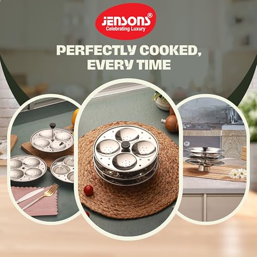 Image of Jensons Premium Stainless Steel 3 Idli Plates - 12 Idlis /Idli Stand for 3 Litre and bigger Pressure Cooker /Fluffy Idli maker plate only /Deep Thate Idli plate - Small
