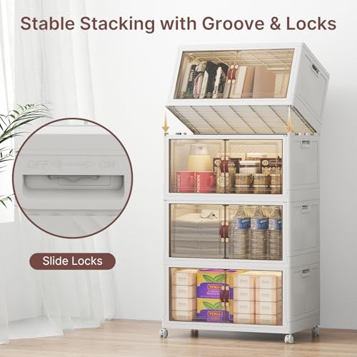 Image of UAMFURI Stackable Storage Bins with Lids, 384QT Lockable Storage Cabinet | Folding Storage Box with Doors and Wheels, Collapsible Plastic Drawers for Home, Garage, Office