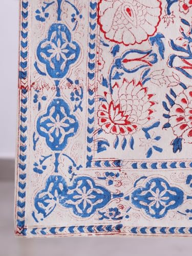 Image of Ravaiyaa - Attitude is everything Cotton Hand Block Printed Table Runner Bed Runner Table Decor (Red & Blue Floral)