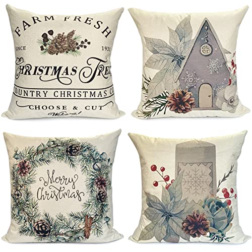 Weihnachts-Kissenbezüge, 45,7 x 45,7 cm, Girlanden-Muster, Wurfkissen, Kissenbezüge, Weihnachtsdekorationen, Innenbereich, Weihnachtskissen für Couch Cover