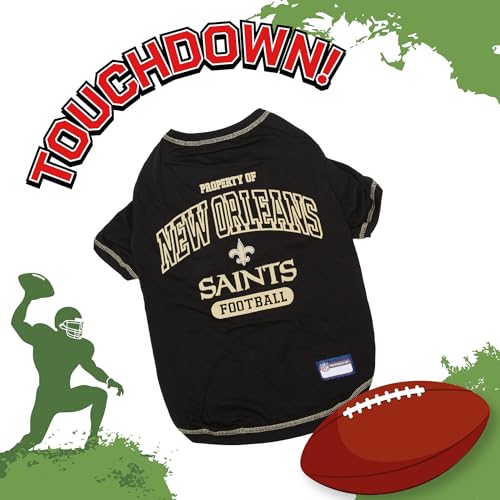 Image of NFL New Orleans Saints Dog T-shirt Large. - Licensed Shirt for Pets Team Colored with Team Logos- Premium Stretchable Materials for the comfort of your Dog & Cat
