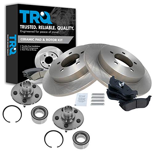 Image of TRQ Rear Brake Pad and Rotor Kit Brake Chemical Kit Pads Rotor Wheel Bearing and Hub Ceramic Compatible with 2002-2005 Ford Explorer Mercury Mountaineer
