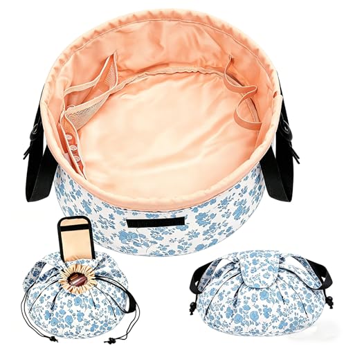 Barrel Drawstring Makeup Bag,Large Cosmetic Bag for Women Gift Teen Girls