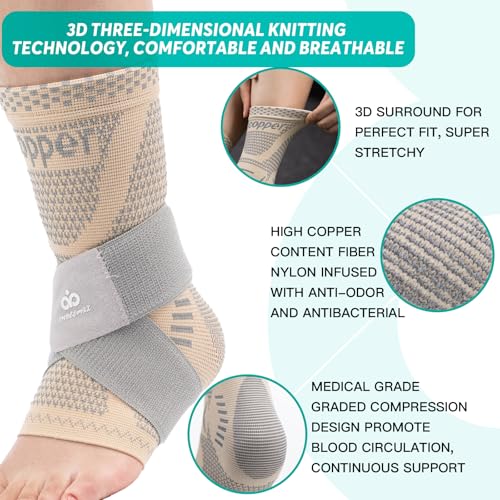 Image of INDEEMAX Ankle Brace for Women & Men, Ankle Compression Sleeve Support Copper Infused Ankle Brace for Sprained Ankle, Plantar Fasciitis Sports, Achilles Tendonitis Pain Relief, Skin Silver, S