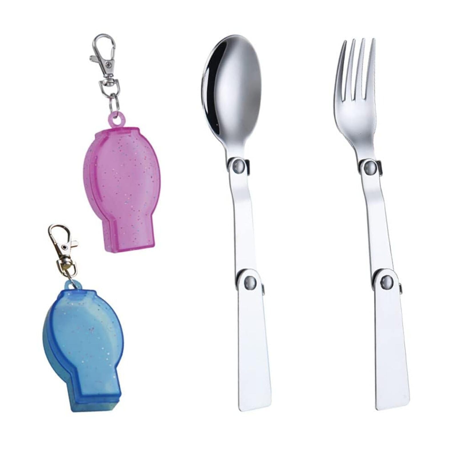 2 Pcs Foldable Stainless Steel Spoons and Forks with 2 Case Multi Functional Camping Cutlery for Outdoor Camping, Hiking and Travel