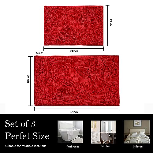 AINAHYVA Bathroom Rugs Chenille Bath mat 2 Piece Set, Super Absorbent, Strong PVC Non Slip Backing, Bath mats for Bathroom, Plush Shaggy, Thick, Machine Washable, Bathtub, Toilet.(Red)