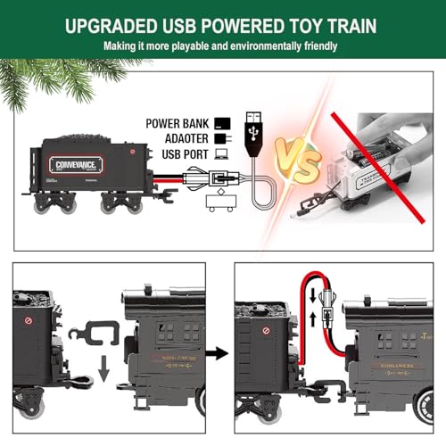Image of Electric Train Sets for Boys Girls Metal Alloy Christmas Trains Toys Steam Locomotive, Passenger Carriages, Tracks, Light & Sounds Rechargeable Birthday Gifts for Kids 3 4 5 6 7 8 + Years Old Green