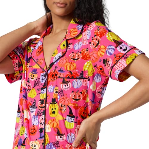 Image of Bed Head PJs Organic Cotton Short Sleeve Button Down Pajamas for Women Set | Womens Pajama Sets Matching 2 Piece PJ Shirt & Shorts with Pockets - Soft Cozy Jersey Sleepwear & Loungewear