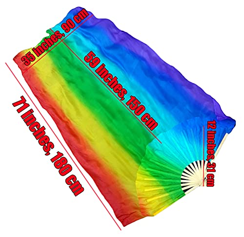Velo de abanico danza del vientre y serpentina de bandera multicolor ajustable 2