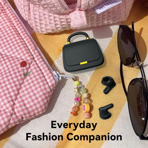 Image of ANCwear Black Wireless Ear Buds for Girls, Quiet Luxury Handbag Earbuds with Mini Purse Charging Case, DIY Stickers, Bluetooth 5.3, 22H Battery Life, Chic Gift Earbuds for Women Teens