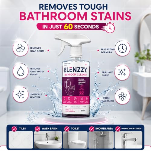 Image of 500ml Bathroom Cleaner Spray with Free Microfiber Cloth | Instant Removes Soap Scum, Limescale & Hard Water Stains | Fast-Acting Bathroom Cleaning Spray for Tiles, Toilets, Wash Basins, Taps