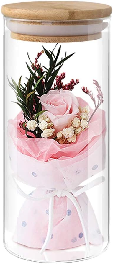 Amazon Co Jp Vikisda プリザーブドフラワー プレゼント 1輪 生花 バラ 枯れない花 贈り物 プレゼント クリアガラスケース ビタミンカラーのお花 エレガント おしゃれ ピンク ホーム キッチン