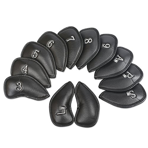 Summer House 12 Pcs Golf Iron Head Cover Headcover Set 3-9 A/S/P/Lw/Lw Oversize Soft Pu fit Taylormade Callaway Titleist Ping Cobra PXG etc Brands Head (Black)