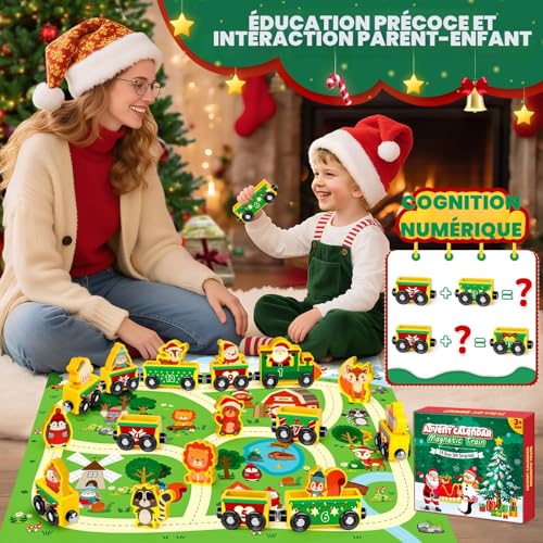 Vexyra Calendrier de l'Avent 2026 Enfant, Calendrier Avent Kinder Bebe Train Magnétique en Bois, 24 Jours Calendrier de l Avent Jouet Éducatif Jeux Montessori Cadeaux de Noël pour Filles Garçons – vue 7
