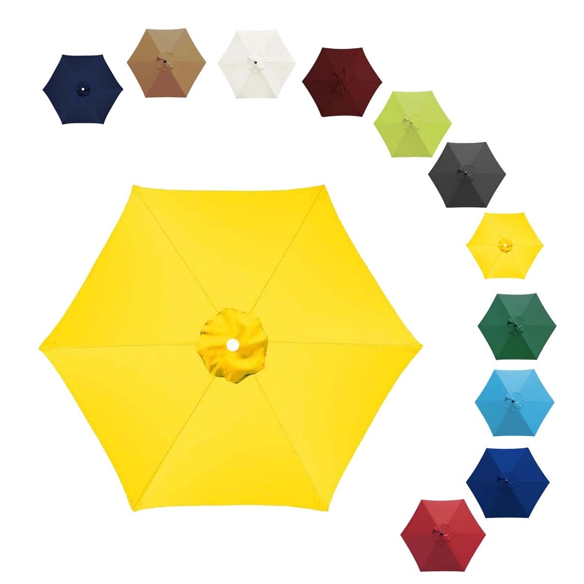 ALDNMBR 6.5ft 7.5ft 9ft 10ft Patio Umbrella Replacement Canopy, 6 Ribs 8 Ribs Double Layer Polyester Top, Waterproof Uv Block Outdoor Garden Parasol Cover Yellow 6Ribs-270cm/9FT
