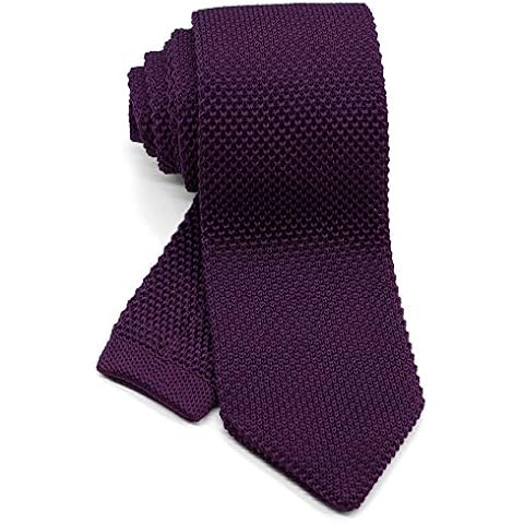 WANDM Men's Pointed Knit Tie Necktie Width 2.75 inches Washable Solid Color Deep Dark Purple Plum Cover